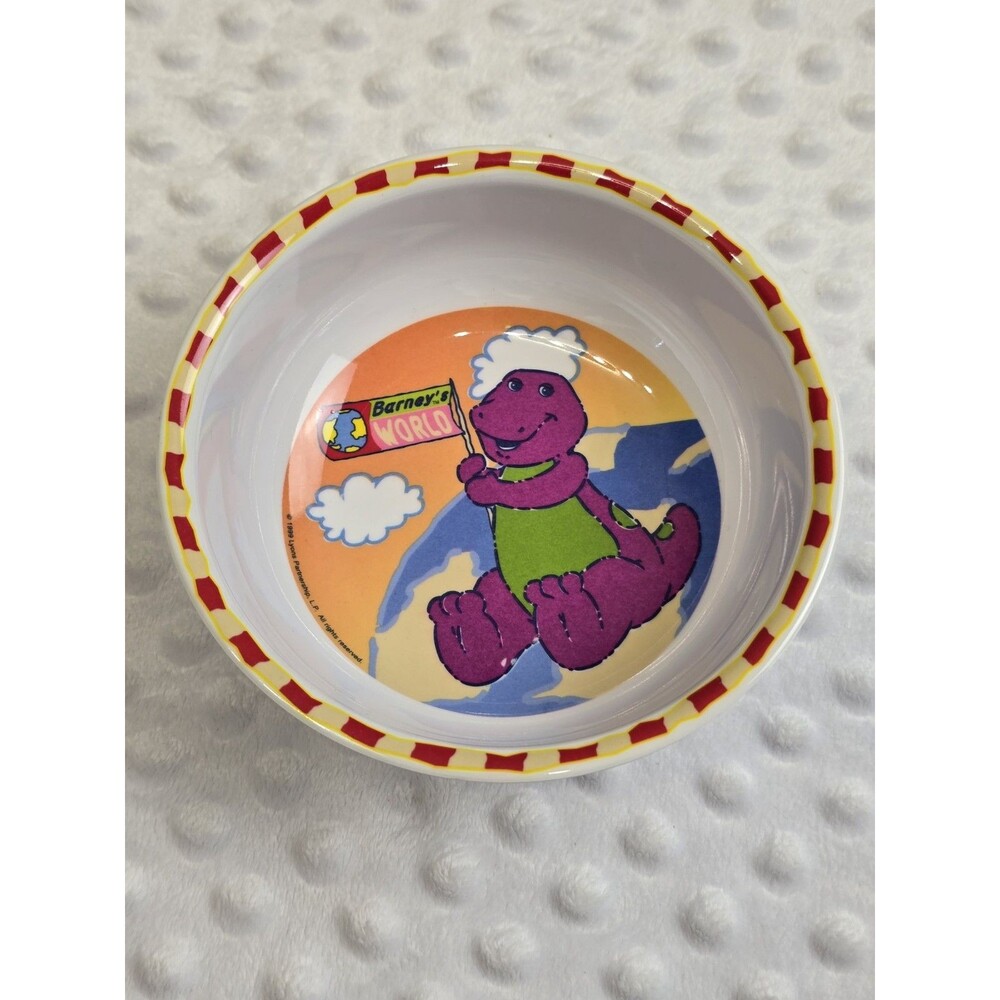 Vintage Barney Melamine Bowl 1999 Zak Designs Barneys World Purple Dinosaur Flag